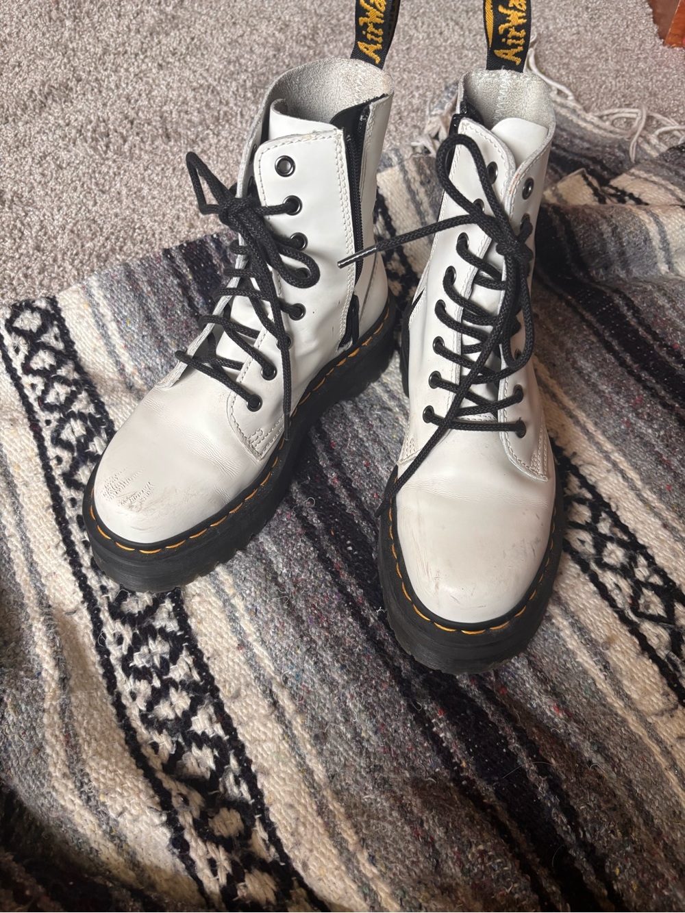 Dr. Martens White Leather Lace-Up Platform Boots with Black Laces